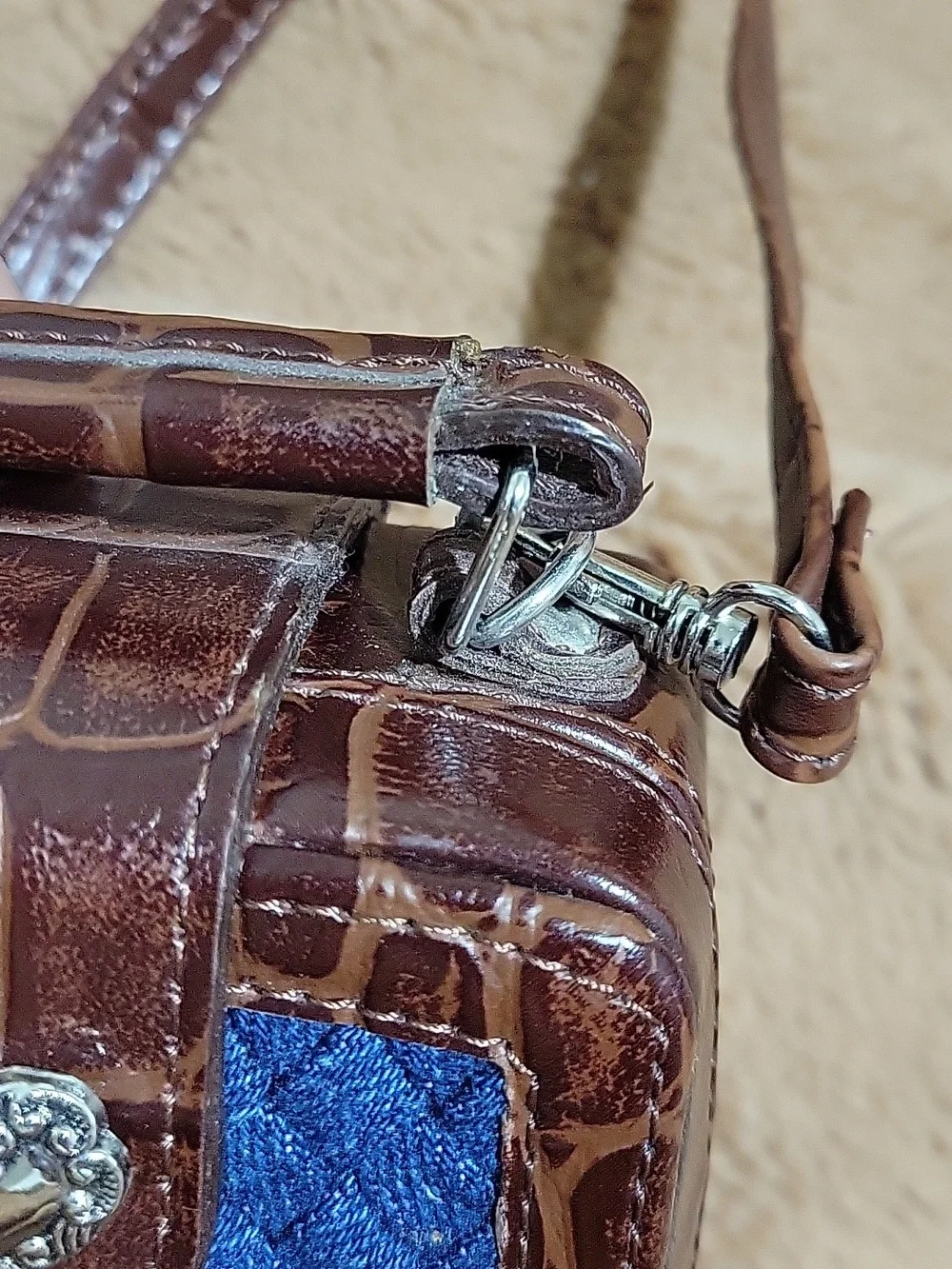 Mini Brown & Blue Heart Accent Crossbody Bag - Picture 7 of 10